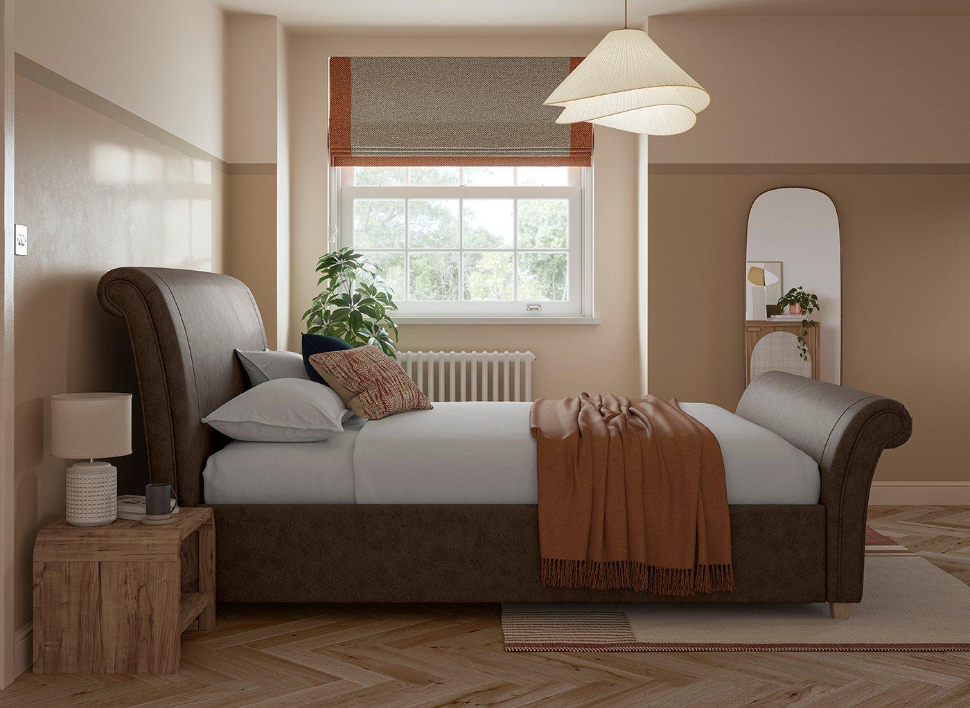 Dreams Grade B Delaware Brown Faux Leather King Size Sleigh Storage Bed Frame RRP £799