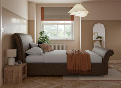 Dreams Grade B Delaware Brown Faux Leather King Size Sleigh Storage Bed Frame RRP £799