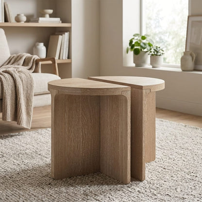 ROS-OUT-01061 Grade-B Roseland Furniture Mylor Light Oak Half Moon Nest of Tables RRP £204.95