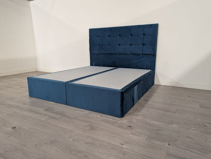 Sleepright Grade B Cornflower Blue Super King 2 Drawer Divan Bed & Headboard RRP £700