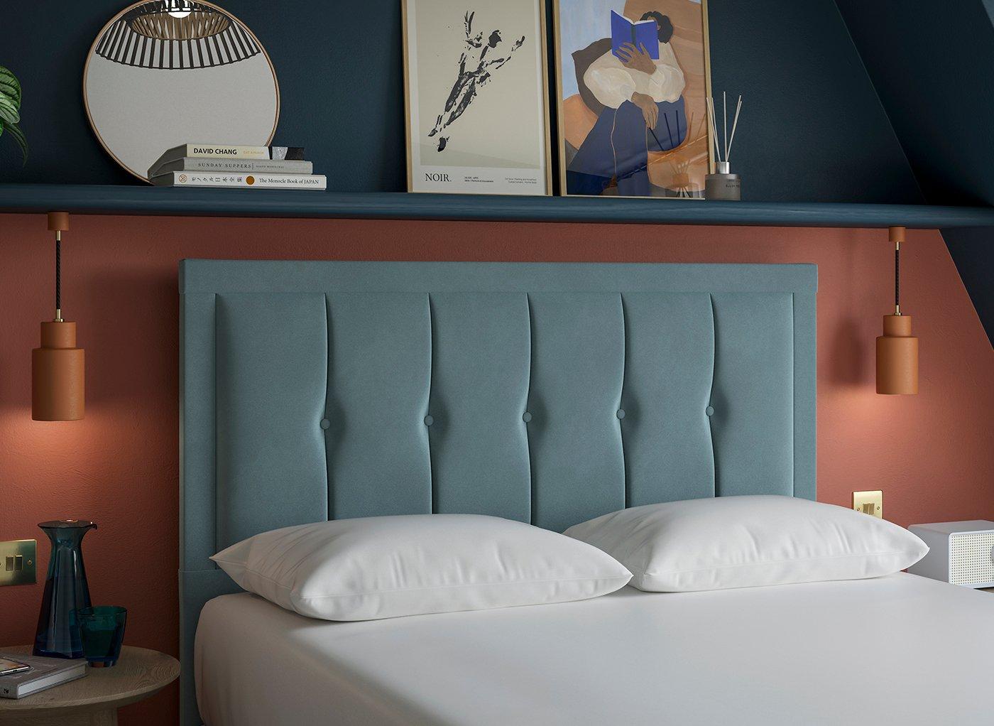 DRE-BED-00225 Grade-B Dreams Dream Team Malham Super King Headboard Full Height Velveteen Aqua RRP £479.00