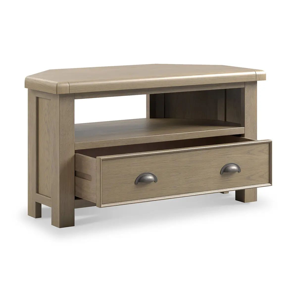 ROS-OUT-00747 Grade-B Roseland Furniture Taunton Smoked Oak 90cm Corner TV Unit RRP £319.00