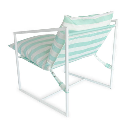 QVC-NEW-00249 Grade-A QVC Garden Stories Sorbet Collection Indoor Outdoor Light Blue Striped Lounge Chair RRP £124.92