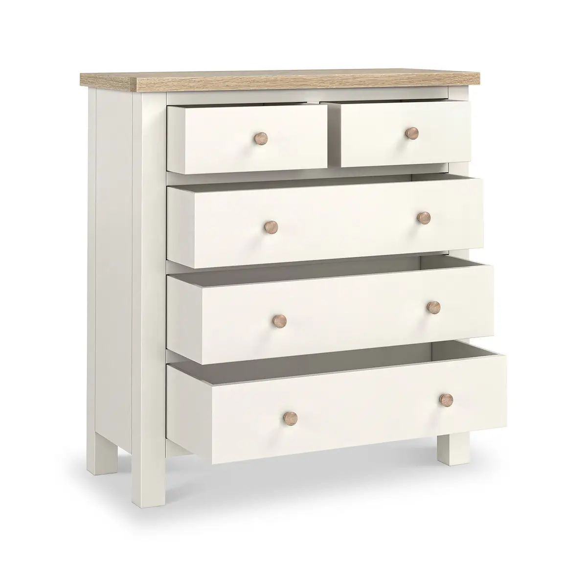 ROS-OUT-00910 Grade-B Roseland Furniture Farro Coconut White & Oak 2 Over 3 Chest Of Drawers RRP £335.00