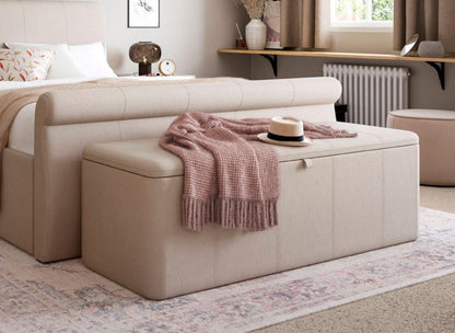 DRE-FUR-00320 Grade-C0 Dreams Lucia Upholstered Blanket Box Natural & Woven RRP £249.00