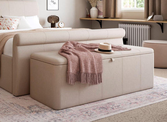 DRE-FUR-00320 Grade-C0 Dreams Lucia Upholstered Blanket Box Natural & Woven RRP £249.00