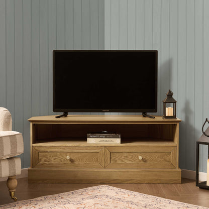 DUS-CC2-07343 Grade-B Dusk Ruby Light Wood Corner TV Unit for TVs up to 55" RRP £159.00