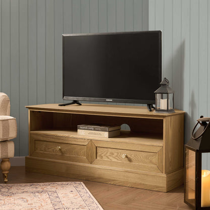 DUS-CC2-07343 Grade-B Dusk Ruby Light Wood Corner TV Unit for TVs up to 55" RRP £159.00