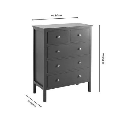 DUS-AUC-03660 Grade-C1 Dusk Carolina 5 Drawer Chest - Black RRP £209.00