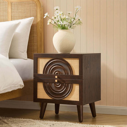 DUS-CC2-04108 Grade-B Dusk Raven Rattan 2 Drawer Bedside Table - Walnut RRP £119.00
