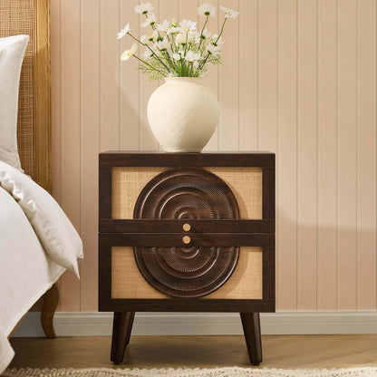 DUS-CC2-04108 Grade-B Dusk Raven Rattan 2 Drawer Bedside Table - Walnut RRP £119.00