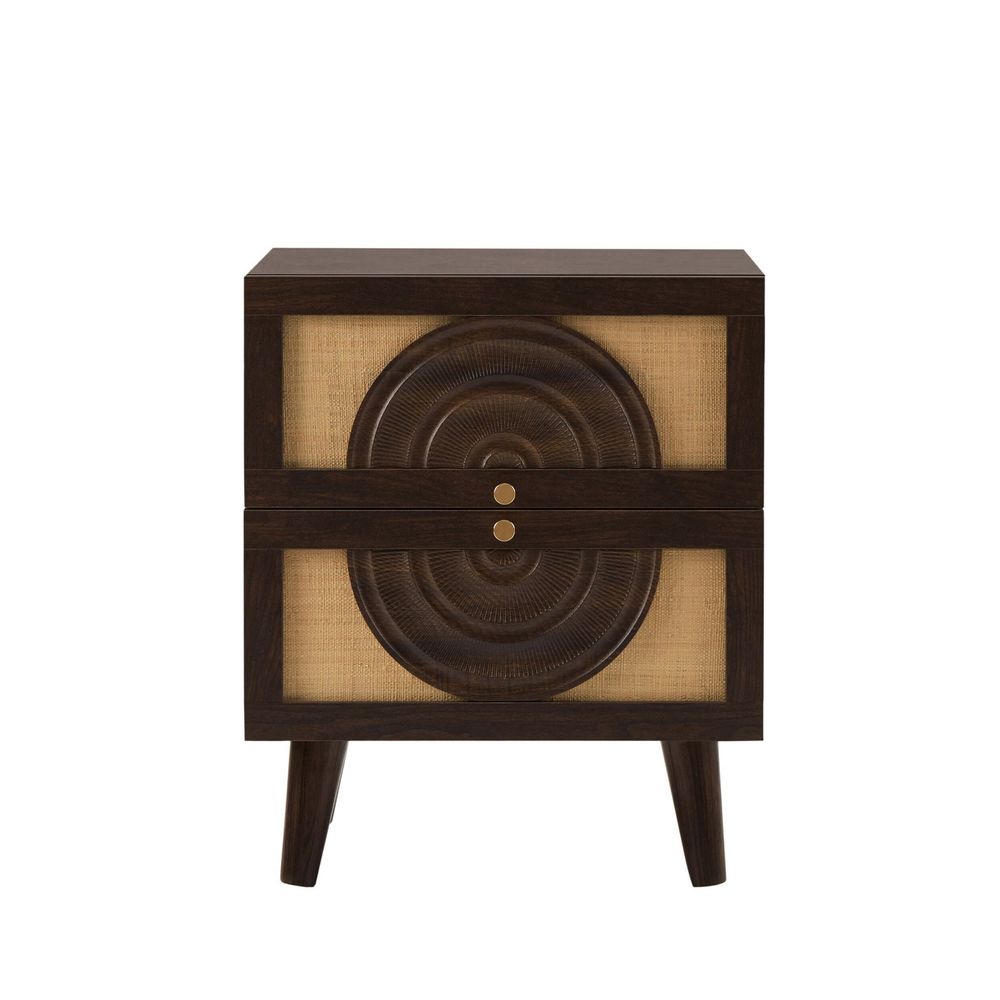 DUS-CC2-04108 Grade-B Dusk Raven Rattan 2 Drawer Bedside Table - Walnut RRP £119.00