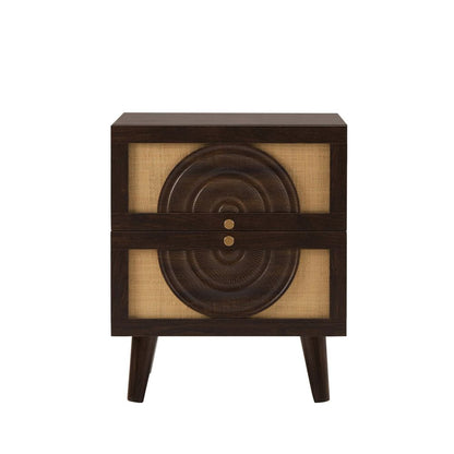 DUS-CC2-04108 Grade-B Dusk Raven Rattan 2 Drawer Bedside Table - Walnut RRP £119.00