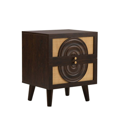 DUS-CC2-04108 Grade-B Dusk Raven Rattan 2 Drawer Bedside Table - Walnut RRP £119.00