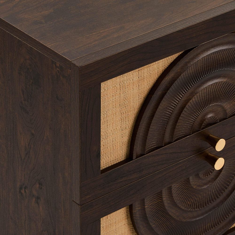 DUS-CC2-04108 Grade-B Dusk Raven Rattan 2 Drawer Bedside Table - Walnut RRP £119.00