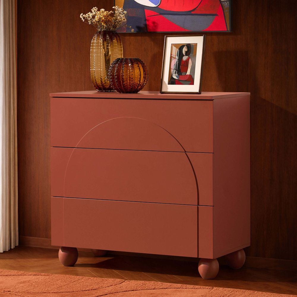 DUS-CC2-04389 Grade-C1 Dusk Rachel Arch Front 3 Drawer Chest - Terracotta RRP £149.00