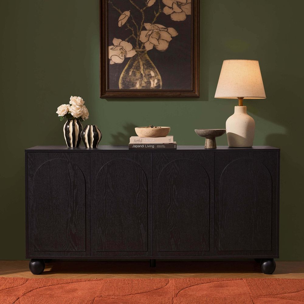 DUS-CC2-04391 Grade-B Dusk Rachel Arch Front 4 Door Sideboard - Black RRP £229.00