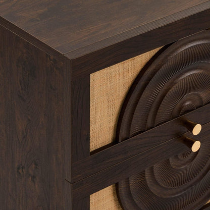 DUS-CC2-04925 Grade-C3 Dusk Raven Rattan 2 Drawer Bedside Table - Walnut RRP £119.00