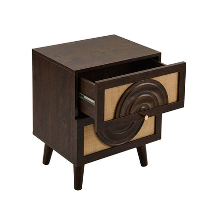 DUS-CC2-04925 Grade-C3 Dusk Raven Rattan 2 Drawer Bedside Table - Walnut RRP £119.00