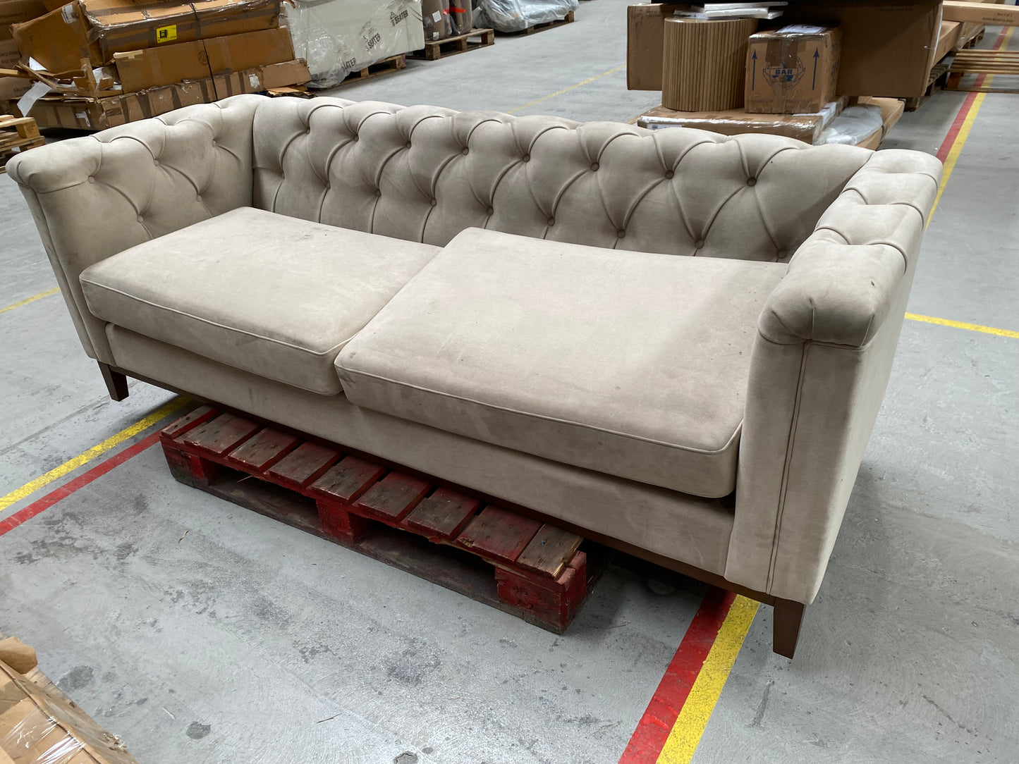 DUS-CC2-05761 Grade-C2 Dusk Chesterfield 3 Seater Sofa - Stone RRP £559.00