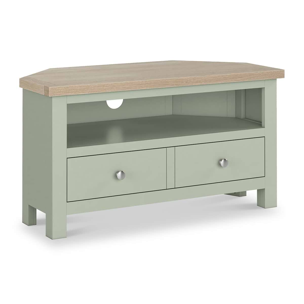 ROS-OUT-00135 Grade-C1 Roseland Furniture Farro Corner TV Unit Washed Oak & Sage RRP £164.95