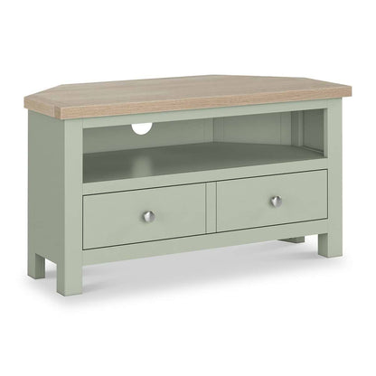 ROS-OUT-00135 Grade-C1 Roseland Furniture Farro Corner TV Unit Washed Oak & Sage RRP £164.95