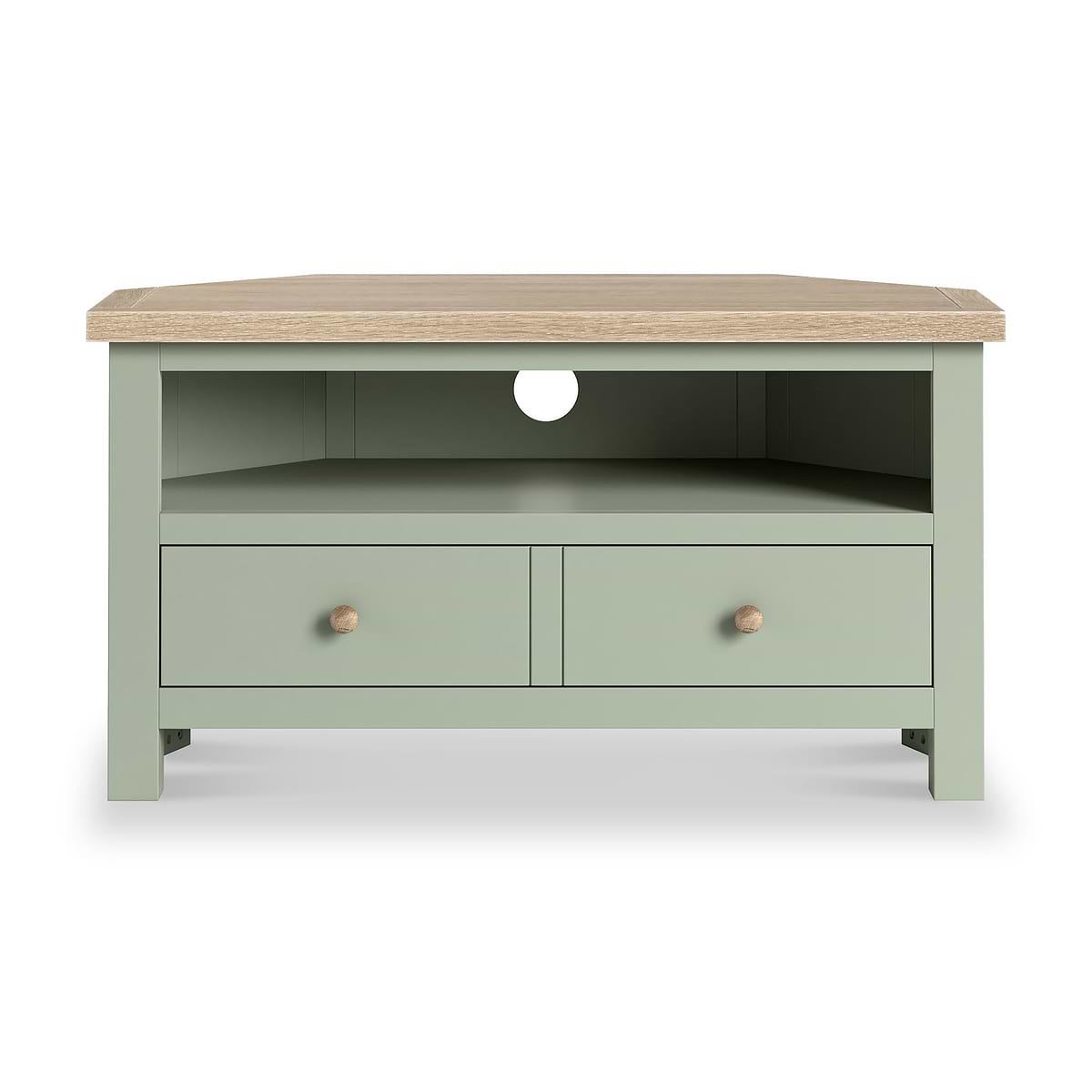 ROS-OUT-00135 Grade-C1 Roseland Furniture Farro Corner TV Unit Washed Oak & Sage RRP £164.95