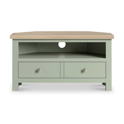 ROS-OUT-00135 Grade-C1 Roseland Furniture Farro Corner TV Unit Washed Oak & Sage RRP £164.95