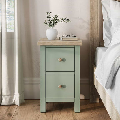 ROS-OUT-00004 Grade-C0 Roseland Furniture Farro Slim Bedside Washed Oak & Sage RRP £89.95