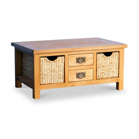 ROS-OUT-01085 Grade-B Roseland Furniture Surrey Oak Coffee Table with Baskets RRP £245.00