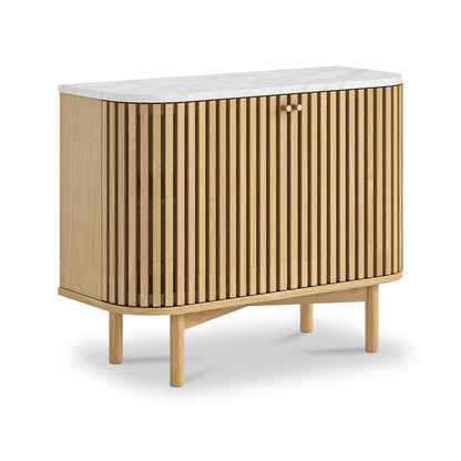 ROS-OUT-00426 Grade-C1 Roseland Furniture Shorwell Oak & Marble Slatted Small Sideboard RRP £399.95