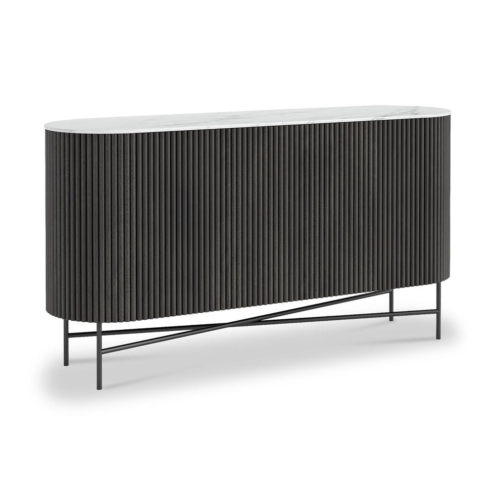 ROS-OUT-00018 Grade-C1 Roseland Furniture Milo Mango & Marble Fluted Large Sideboard Black RRP £854.95