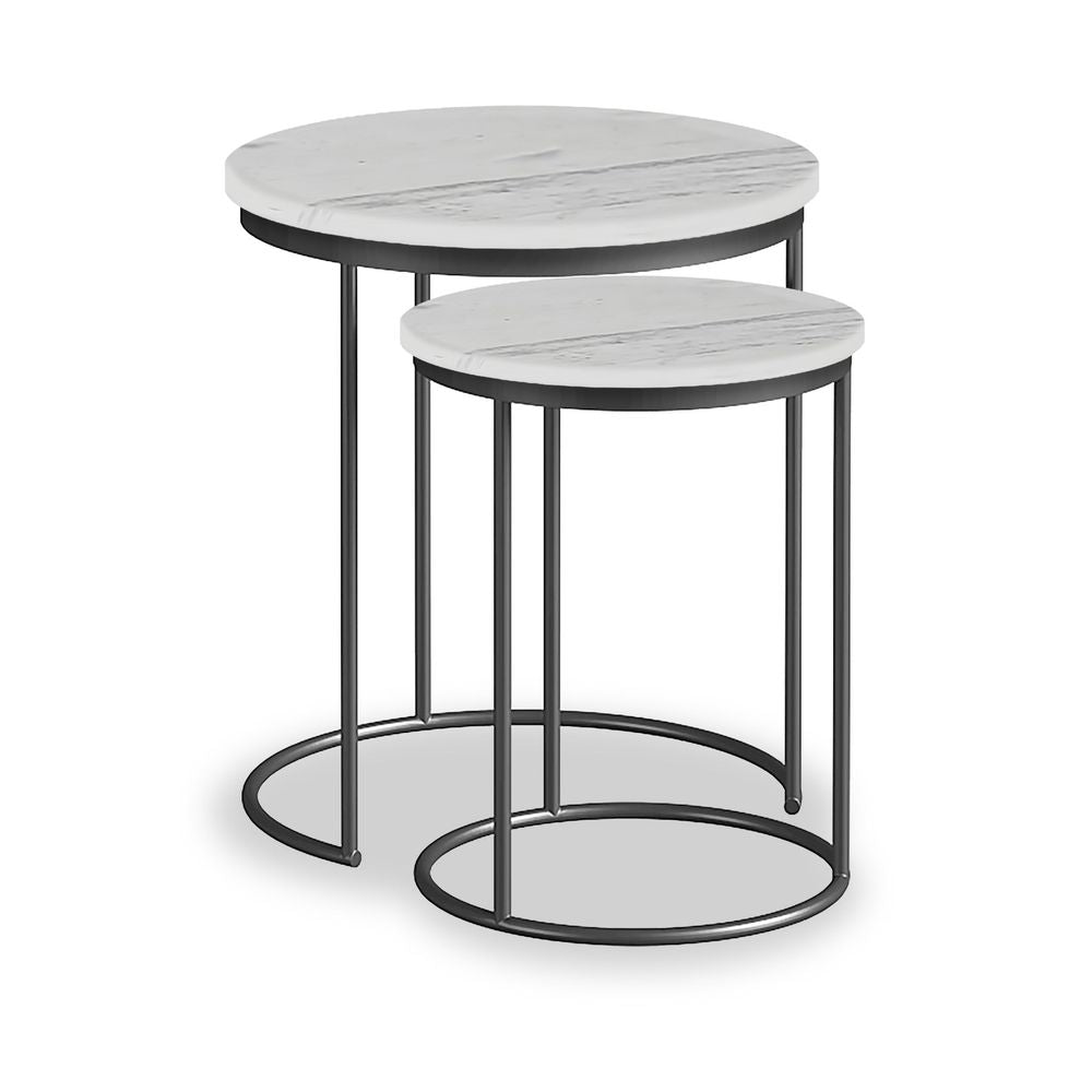 ROS-OUT-00038 Grade-C0 Roseland Furniture Pimlico Grey Marble Grey Frame Nest of 2 Tables RRP £174.95