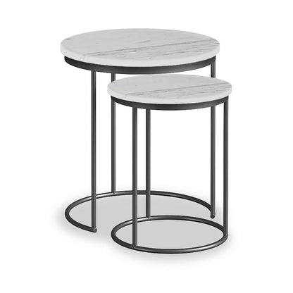 ROS-OUT-00038 Grade-C0 Roseland Furniture Pimlico Grey Marble Grey Frame Nest of 2 Tables RRP £174.95