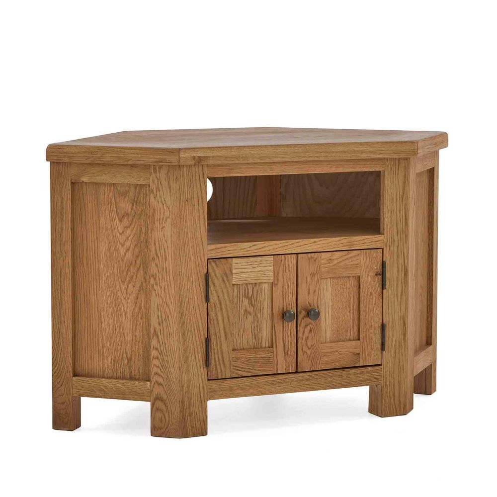 ROS-OUT-00044 Grade-C0 Roseland Furniture Zelah Oak Corner TV Stand RRP £299.95