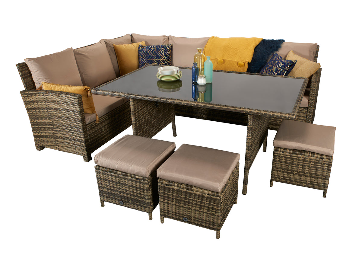 Signature Weave Grade New Charlotte Truffle Brown Outdoor Corner Dining Sofa Set RRP £1212