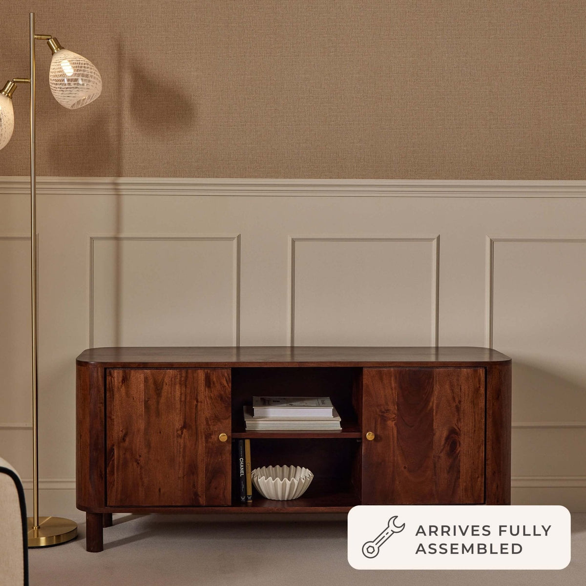 Dusk Avery Grade B Walnut Effect Acacia Wood TV Unit for TVs up to 50" RRP £369