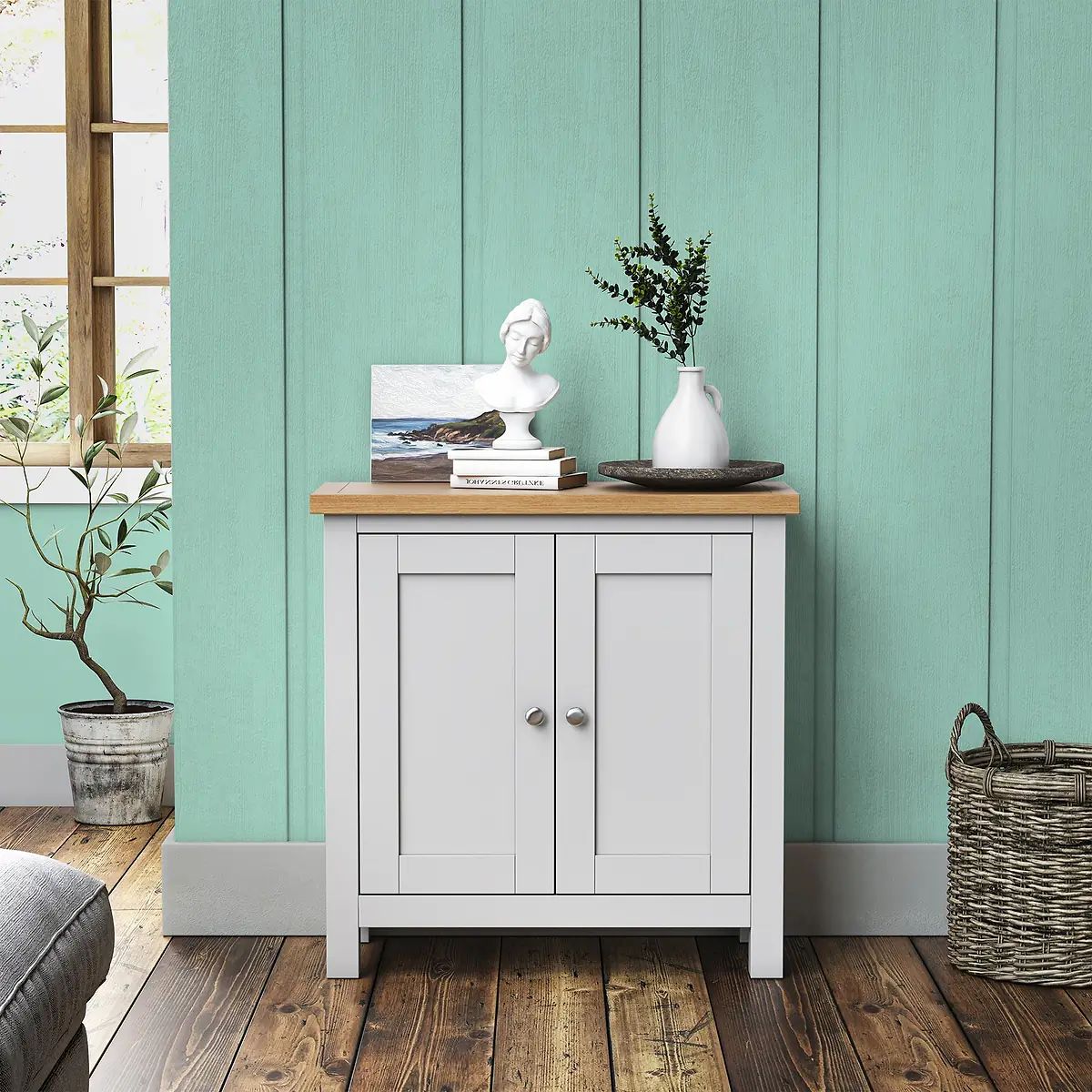 ROS-OUT-01239 Grade-B Roseland Furniture Farro Grey Painted Cupboard RRP £194.95