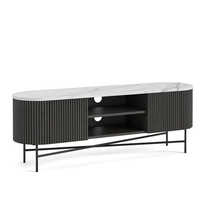 Roseland Grade B Furniture Milo Black Mango Wood & White Marble Fluted TV Stand RRP £750