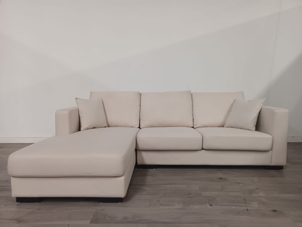 Contemporary Grade B Chalk Linen 3 Seater L-Shaped Sectional Sofa with Chaise RRP £1200