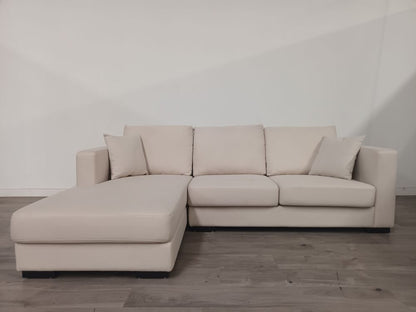 Contemporary Grade B Chalk Linen 3 Seater L-Shaped Sectional Sofa with Chaise RRP £1200