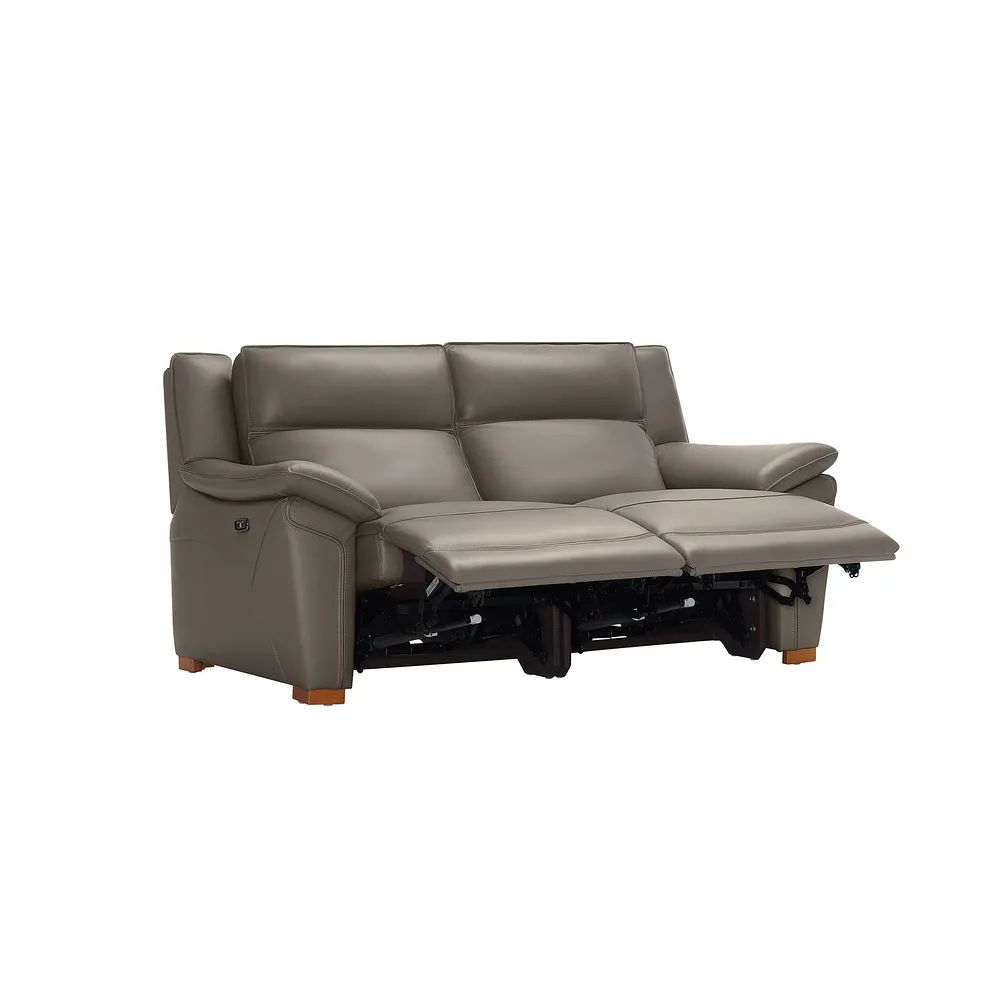  Oak Furnitureland Grade B Dune Grey Leather 2 Seater Electric Recliner Sofa RRP £2150