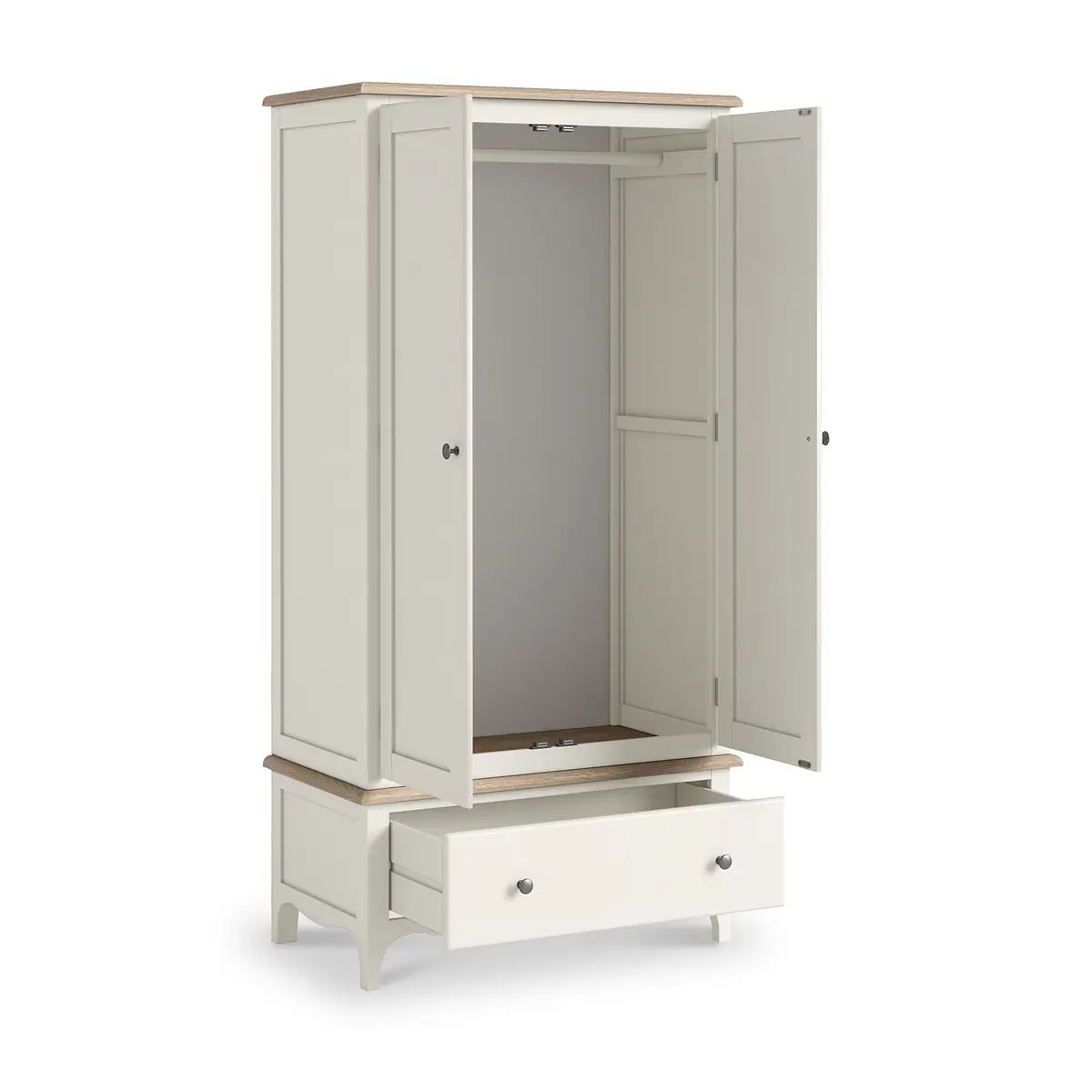 Roseland Grade B Furniture Celine Coconut White & Oak Top Double Wardrobe RRP £570