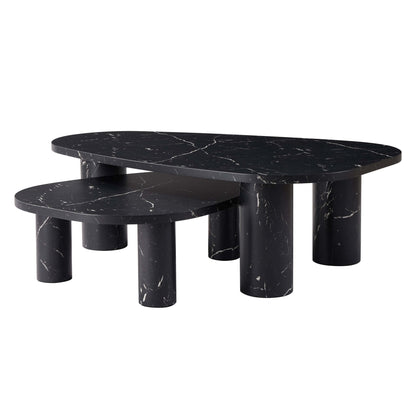 DUS-CC2-07249 Grade-B Dusk Azra Nesting Coffee Tables - Black Marble Effect RRP £199.99