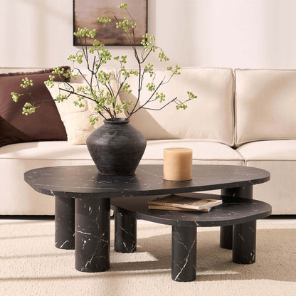 DUS-CC2-07249 Grade-B Dusk Azra Nesting Coffee Tables - Black Marble Effect RRP £199.99
