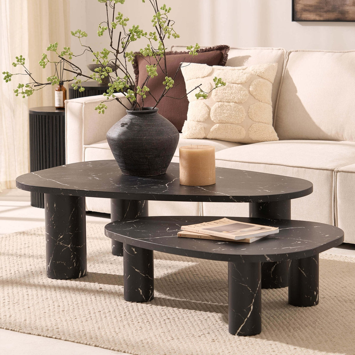DUS-CC2-07249 Grade-B Dusk Azra Nesting Coffee Tables - Black Marble Effect RRP £199.99