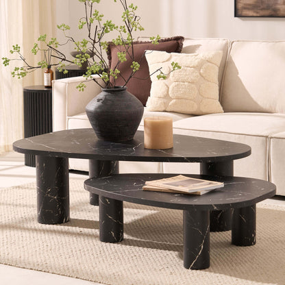 DUS-CC2-07249 Grade-B Dusk Azra Nesting Coffee Tables - Black Marble Effect RRP £199.99
