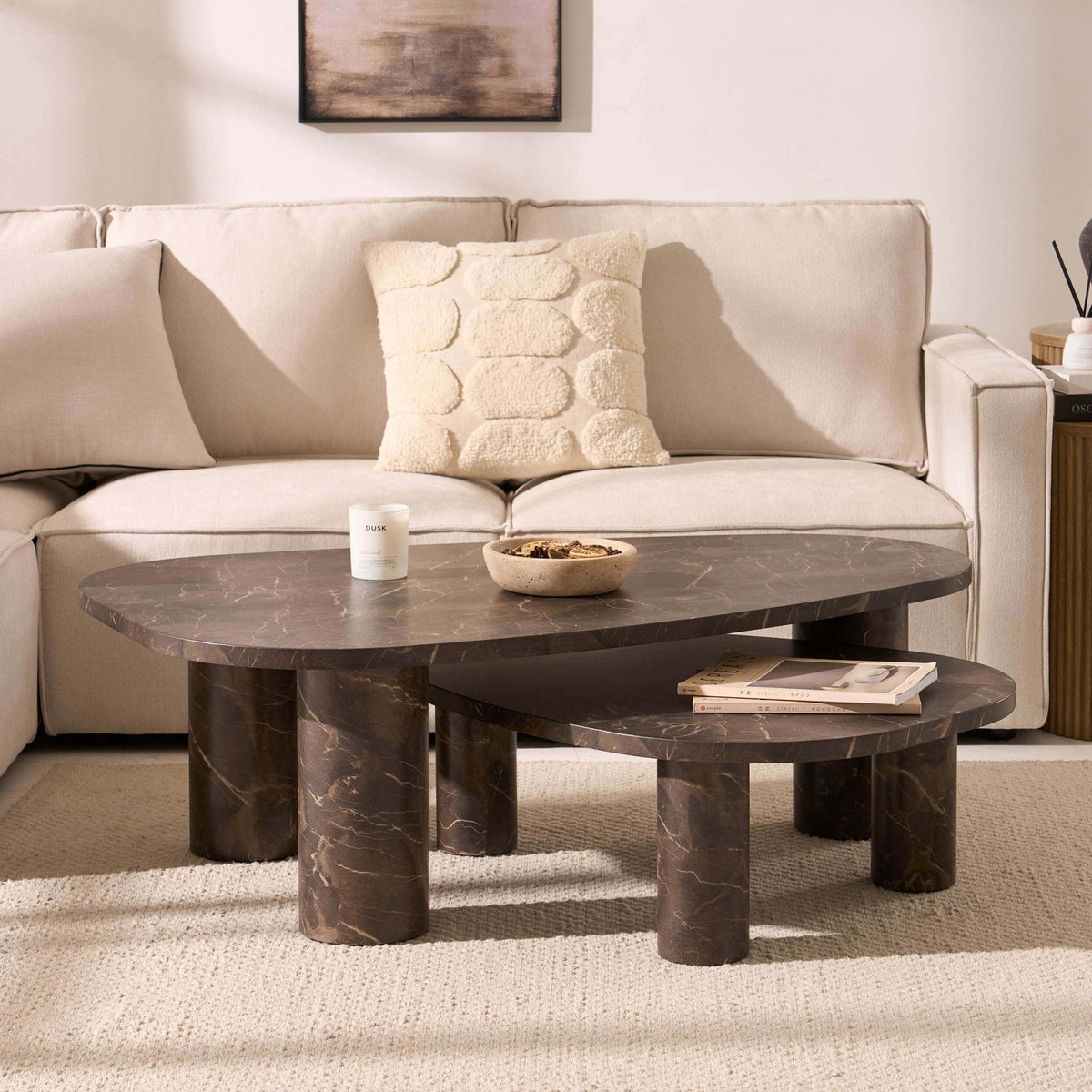 DUS-CC2-08274 Grade-B Dusk Azra Nesting Coffee Tables - Brown Marble Effect RRP £199.00