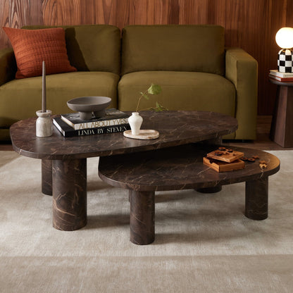 DUS-CC2-08274 Grade-B Dusk Azra Nesting Coffee Tables - Brown Marble Effect RRP £199.00