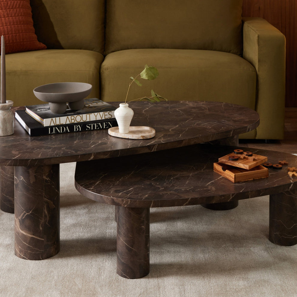 DUS-CC2-04035 Grade-C1 Dusk Azra Nesting Coffee Tables - Brown Marble Effect RRP £199.00